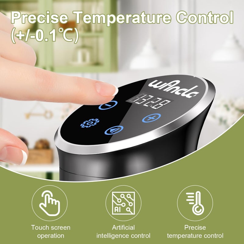 wancle سوس فيد، جهاز تسخين غمر 1100 واط، طباخ سوس فيد IPX7، تصميم صغير موفر للمساحة، آلات سوس فيد مع تحكم دقيق في درجة الحرارة، أسود، 120 فولت - Image 5